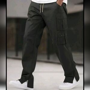 Men's Solid Color Drawstring Waist Cargo Casual Pants